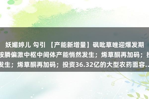 妖媚婷儿 勾引 【产能新增量】砜吡草唑迎爆发期；敌稗老树开新花；草铵膦偏激中枢中间体产能悄然发生；烯草酮再加码；投资36.32亿的大型农药面容...