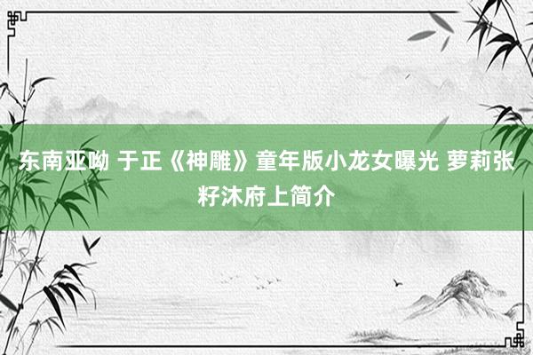 东南亚呦 于正《神雕》童年版小龙女曝光 萝莉张籽沐府上简介