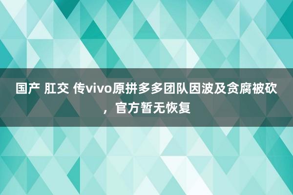 国产 肛交 传vivo原拼多多团队因波及贪腐被砍，官方暂无恢复